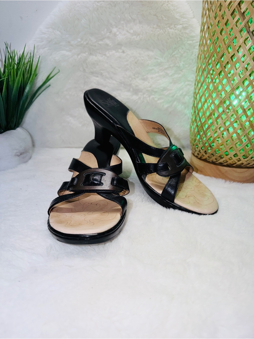 Leather Black Women's Open-Toe Heel Slide Sandals by Sofft 🔥